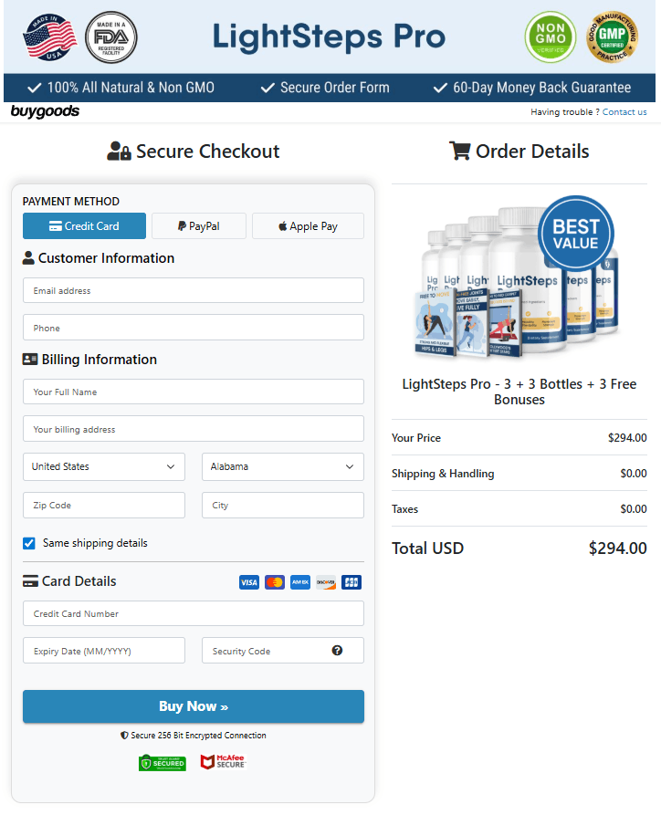 LightSteps Pro secure checkout page